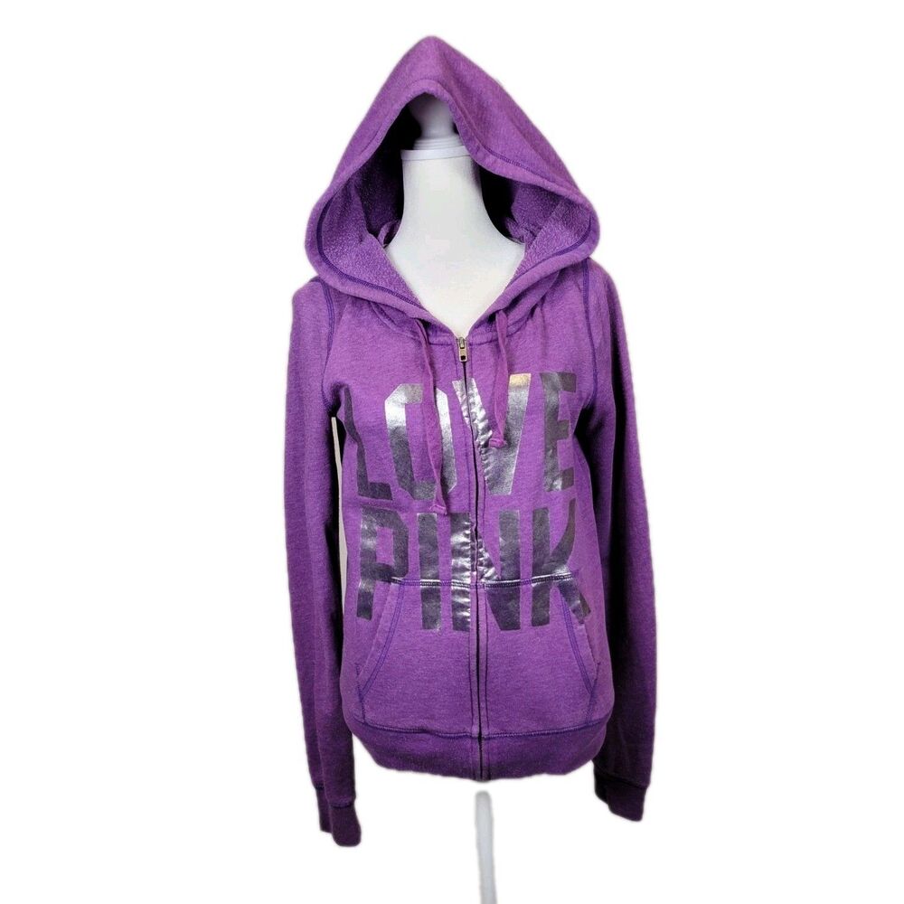 Victoria's Secret Love Pink Womens Small Leopard Bling Zip Up Hoodie READ